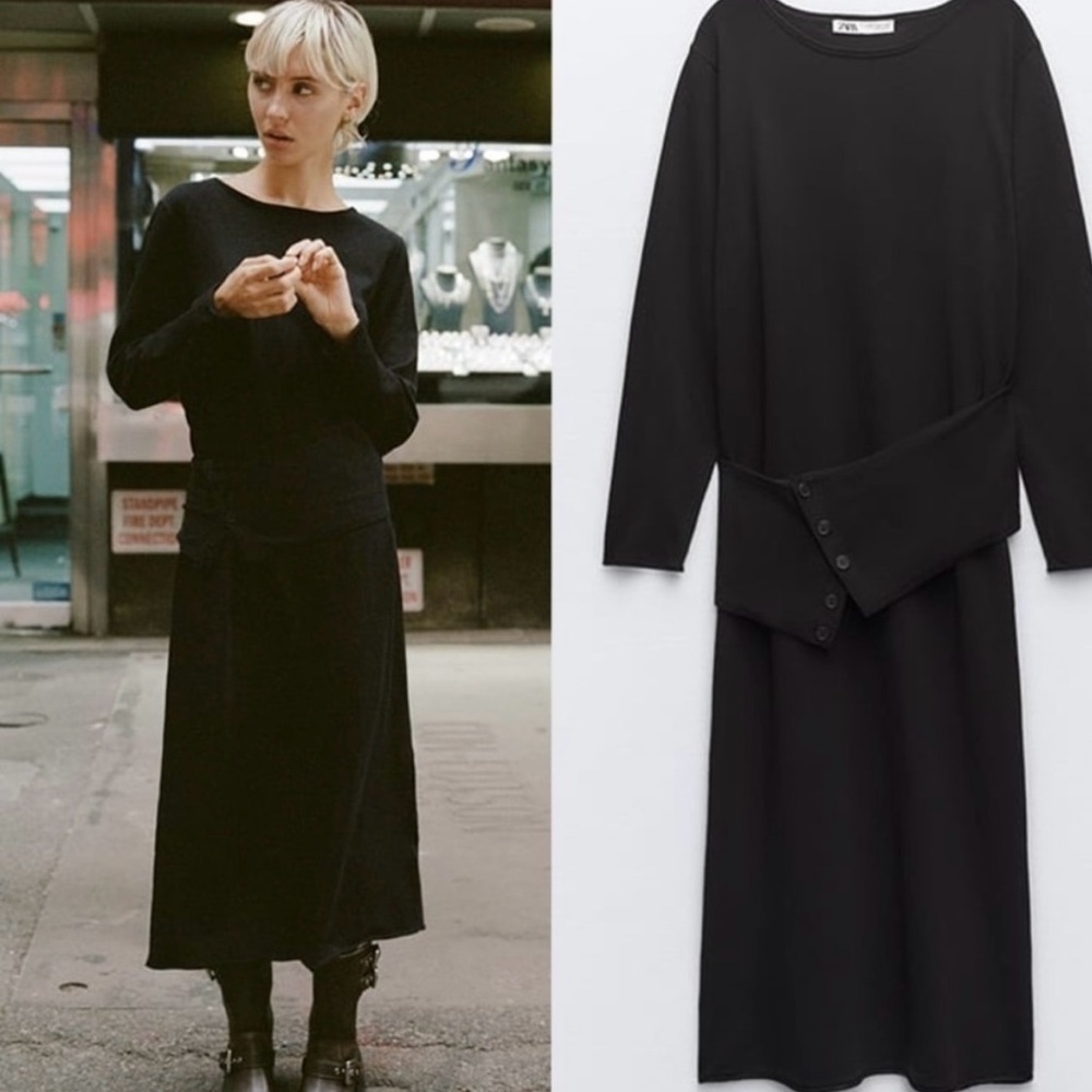 Zara Sash Knit MIDI Dress - NWT Small 🖤 - Picture 2 of 9